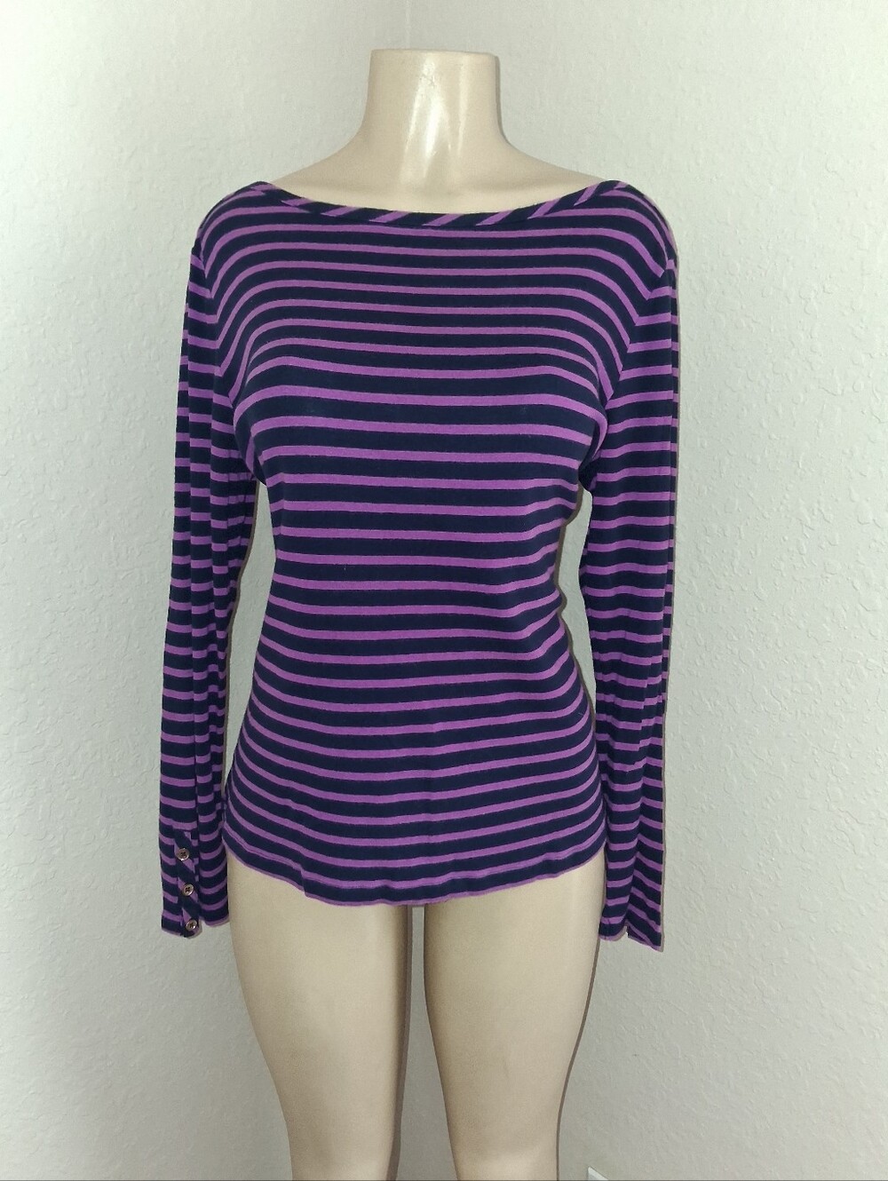 GAP PURPLE & NAVY BLUE STRIPED TOP SZ L
